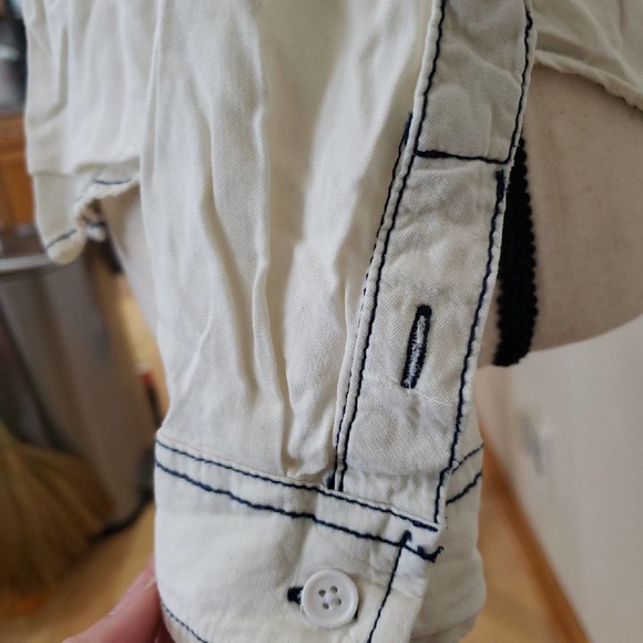 Hippie Laundry White Button Up Shirt Blue Stitching Sz S - Picture 4 of 8